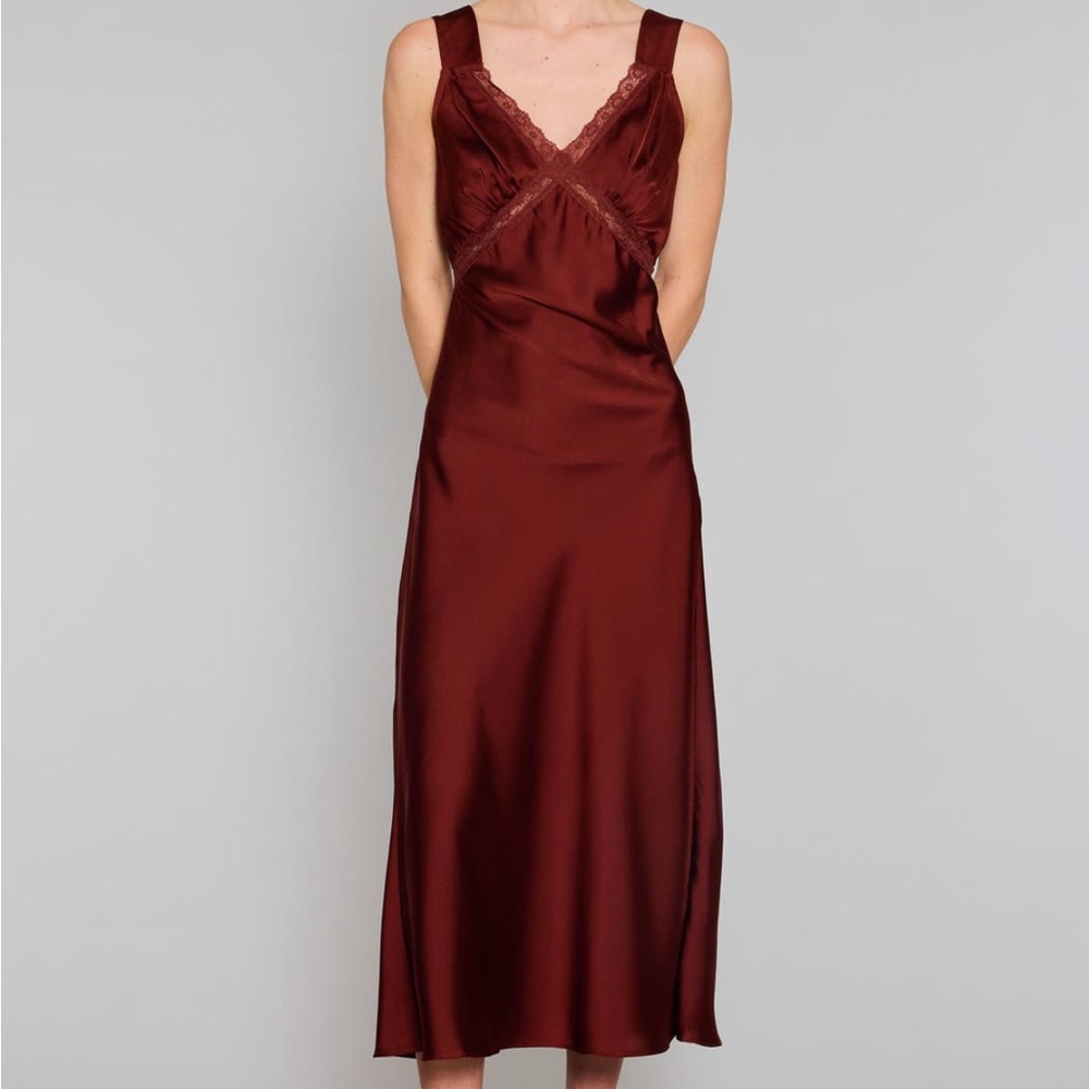 NWT Melloday Lace Empire Waist Bias Satin Maxi Dress